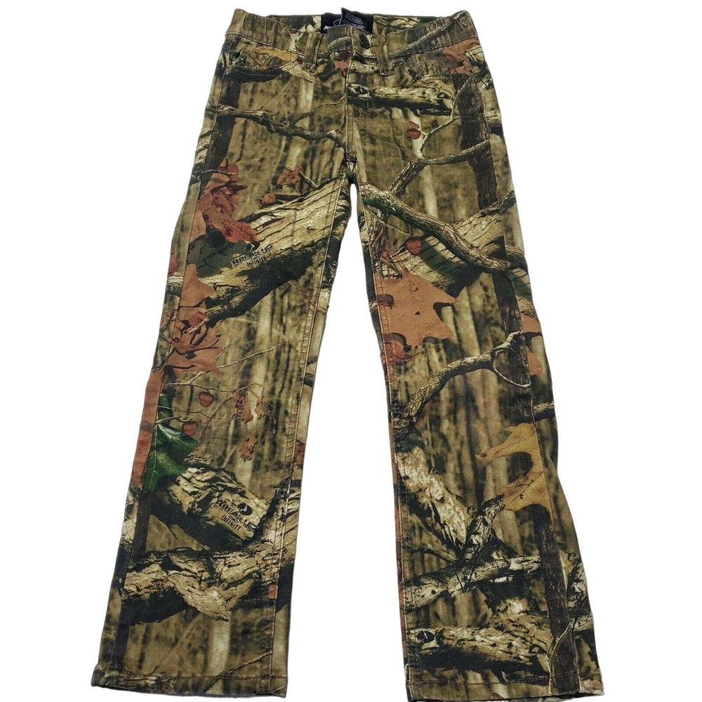 Mossy Oak BoysSmall Straight Jeans Green Camouflage Pockets Flat Front Cotton 7